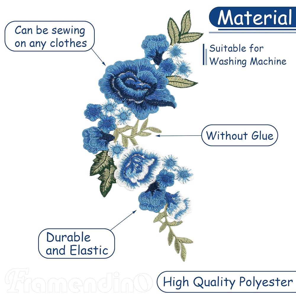 花売り　パッチ Amazon.co.jp: Framendino ブルーローズ刺繍パッチ 美しい花の